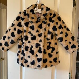 Carter's Tan Faux Fur Peacoat with Black Heart Print